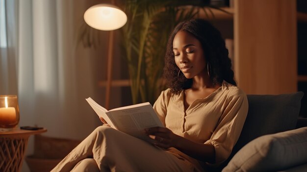 Foto garota muito afro-americana lendo um livro