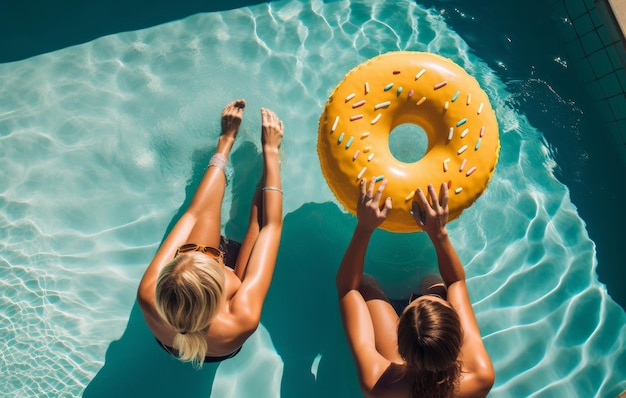 Garota na piscina de verão Ilustração AI Generative