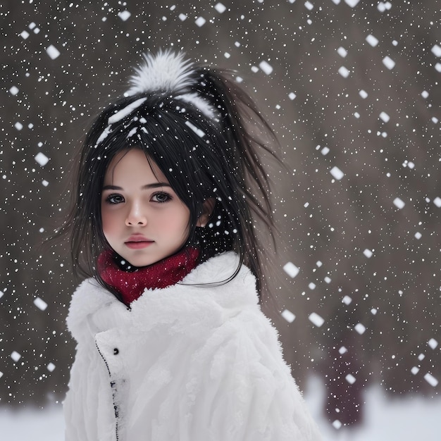 Garota no inverno com cabelo escuro Generative AI