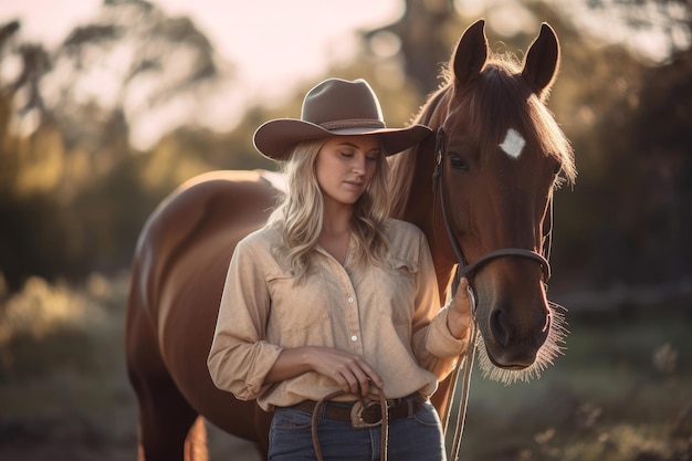 Garota perto de cavalo fofo Gerar Ai