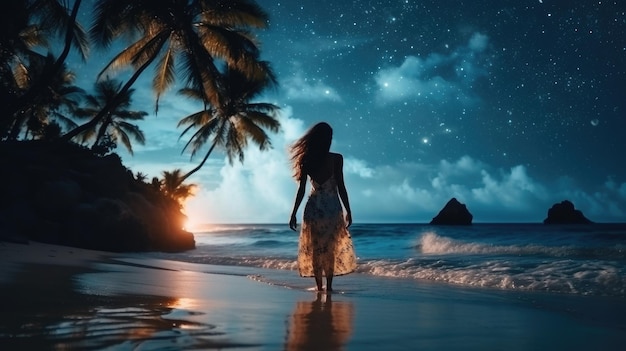 Garota perto do mar no nascer do sol