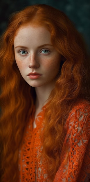 Garota ruiva em laranja
