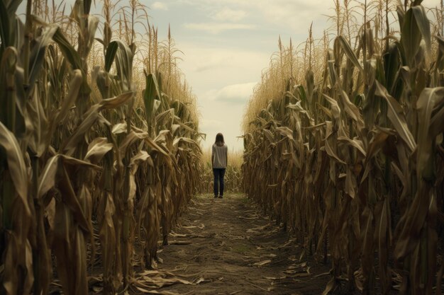 Garota rústica em um campo de milho foto tirada Gerar Ai