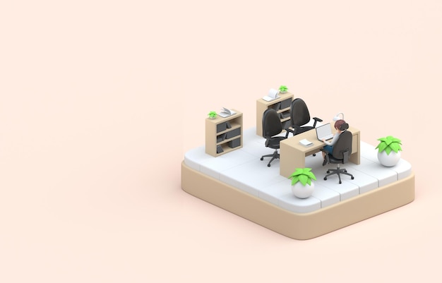 Garota trabalhando em sua ilustração 3D de escritório