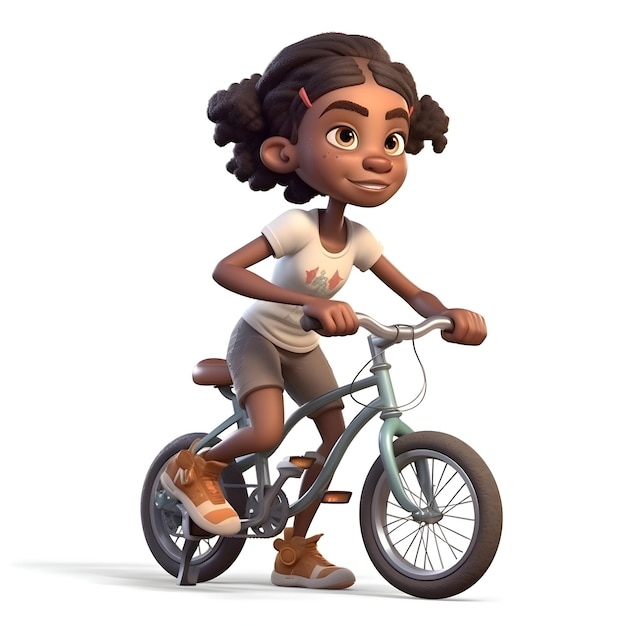 Garotinha afro-americana andando de bicicleta isolada em um fundo branco