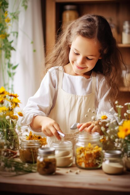 Garotinha Montessori Aprendendo Nutrindo Curiosidade e Independência