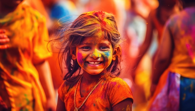 garotinha se diverte durante holi o festival das cores