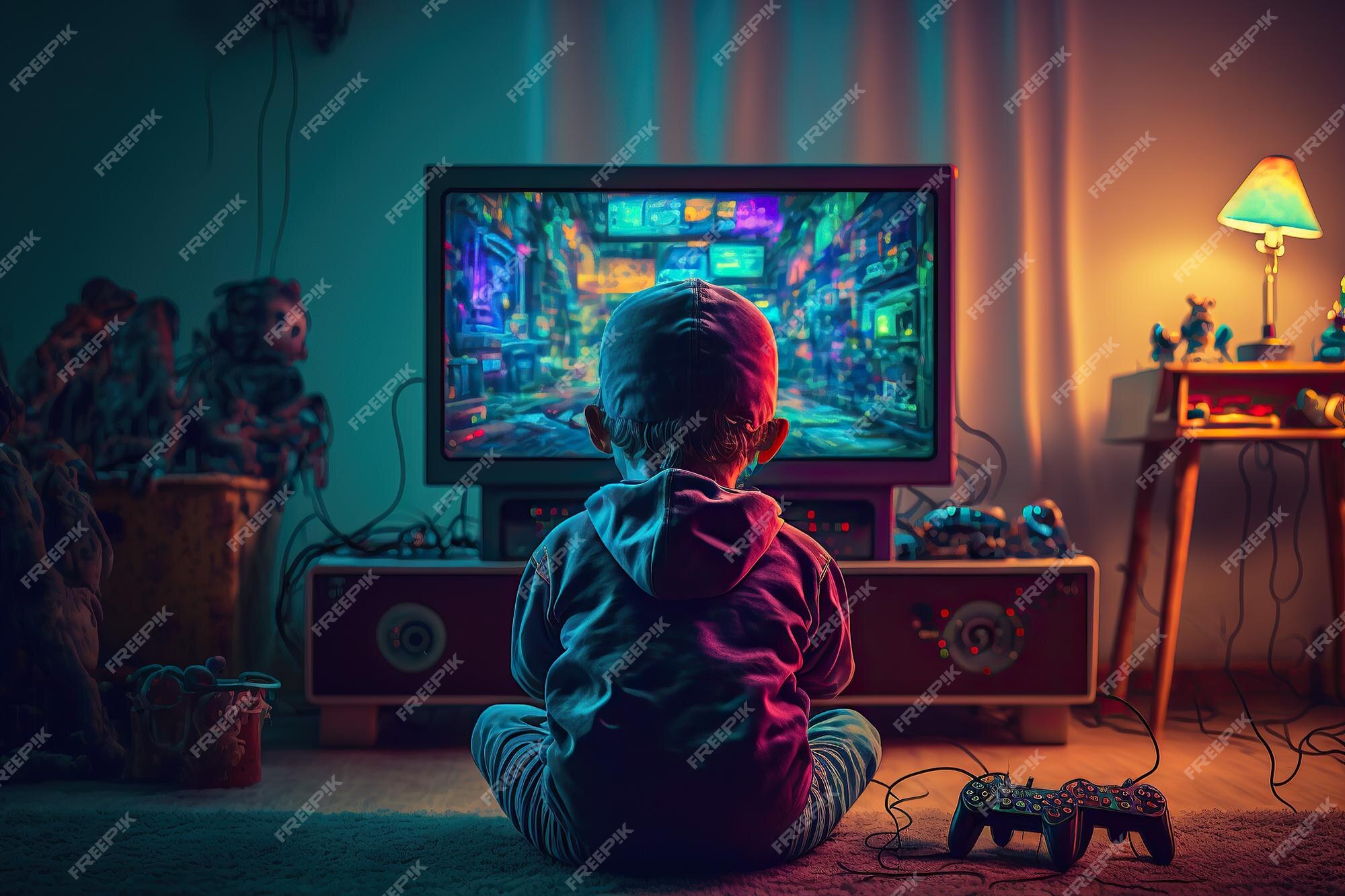 retrato do uma homem jogando uma jogos dentro uma Sombrio sala. celebridade  sentado baixa dentro uma brilhantemente aceso, confortável videogames  gabinete, ai gerado 29131472 Foto de stock no Vecteezy