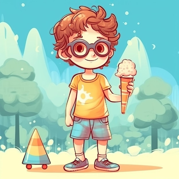 Garoto bonito na ilustração dos desenhos animados do horário de verão