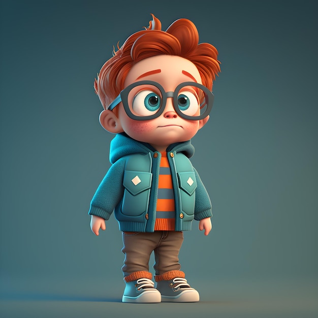 Garoto bonito no estilo pixar desenho animado 3d ilustração generativa ai