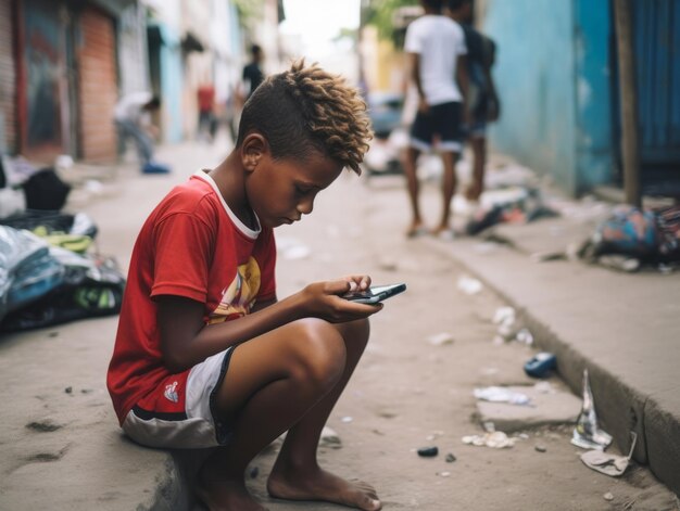 garoto da Colômbia usando smartphone para jogar
