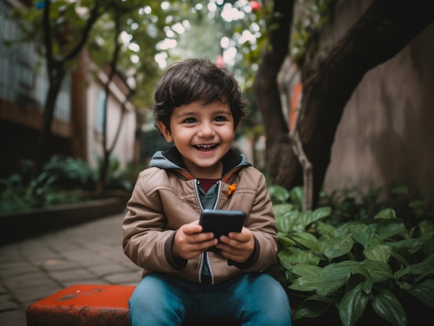 garoto da Colômbia usando smartphone para jogar