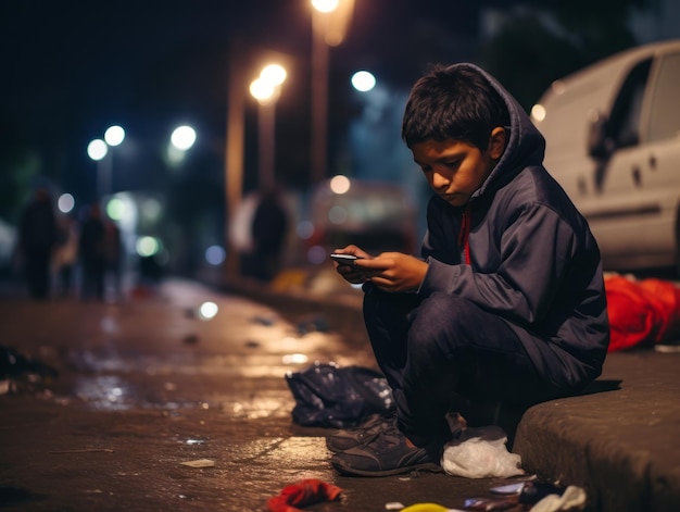 garoto da Colômbia usando smartphone para jogar