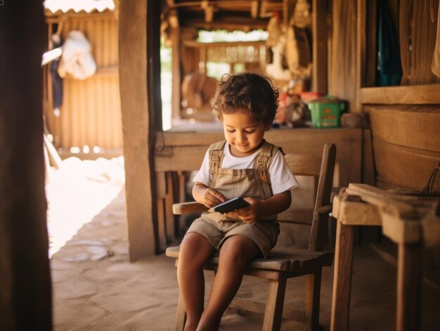 garoto da Colômbia usando smartphone para jogar