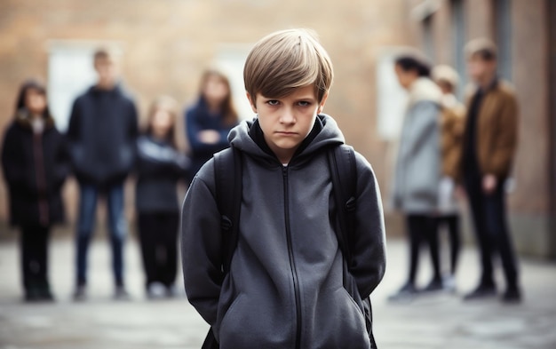 Garoto de resiliência enfrentando bullying na escola IA generativa