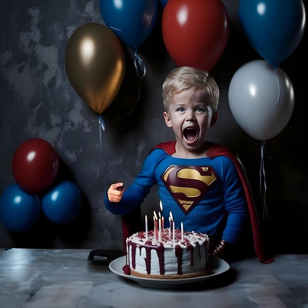 Garoto feliz comemorando aniversário criado com IA generativa