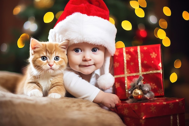 Garoto gatinho vermelho e delícias de Natal