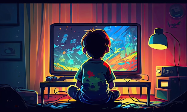 Garoto jogando videogame em seu quarto Generative AI