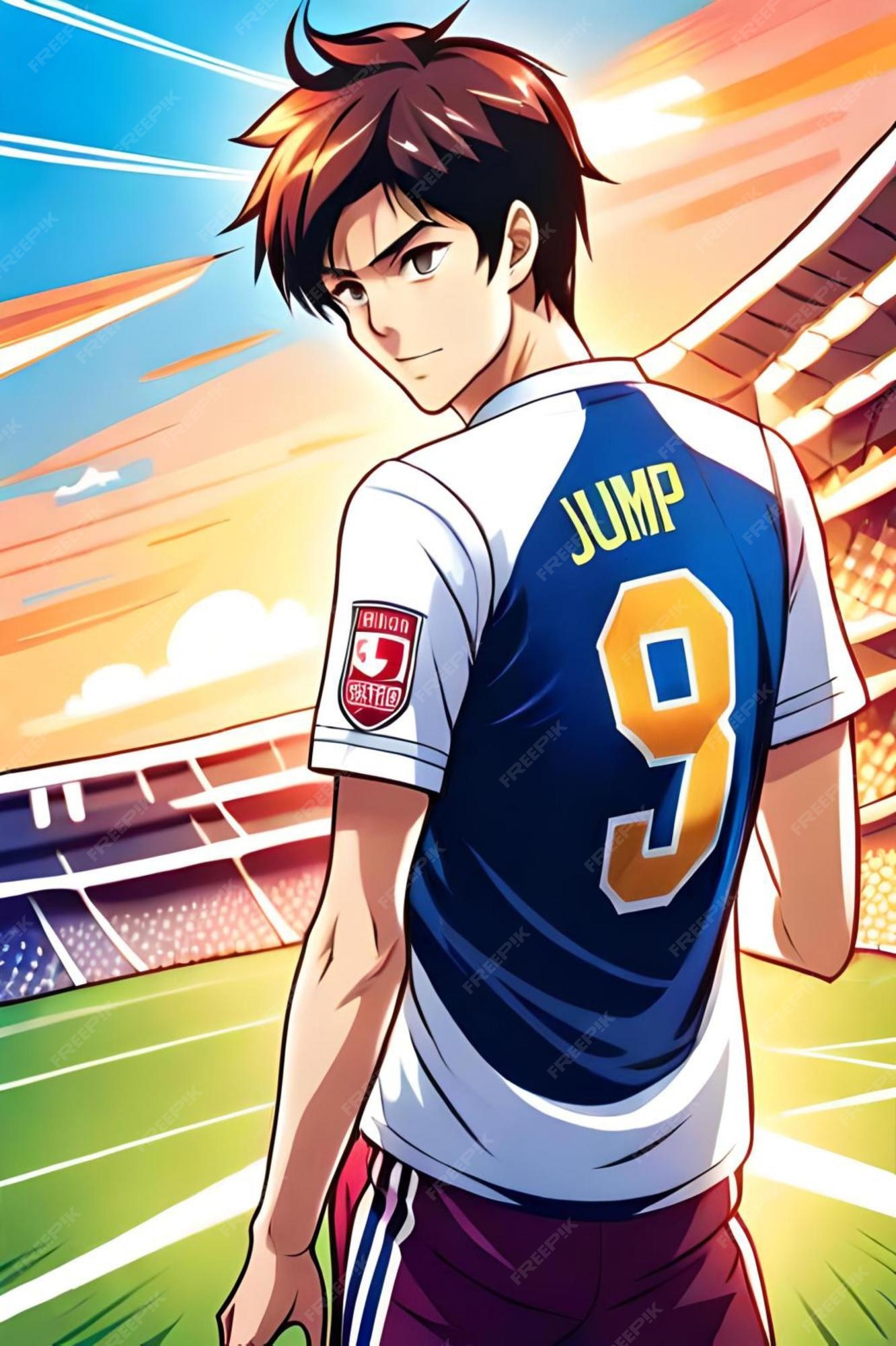 Garoto número 9 anime de ilustração de futebol