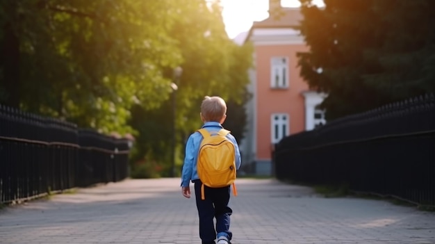 Garoto vai para a escola Ilustração AI GenerativexA