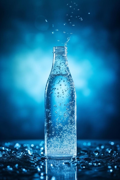 Foto garrafa com líquido azul e nanotecnologia