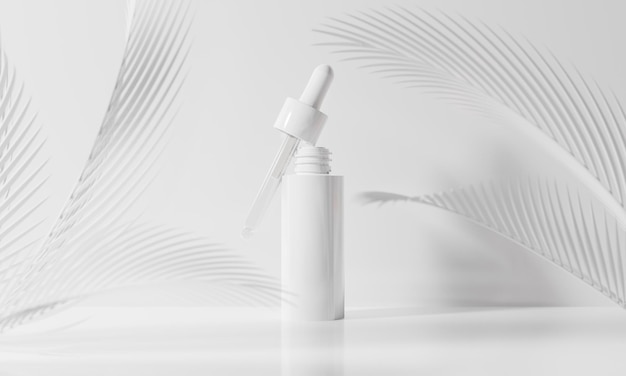 Garrafa cosmética de cuidados com a pele 3d renderização ilustração maquete loção médica soro conta-gotas produto
