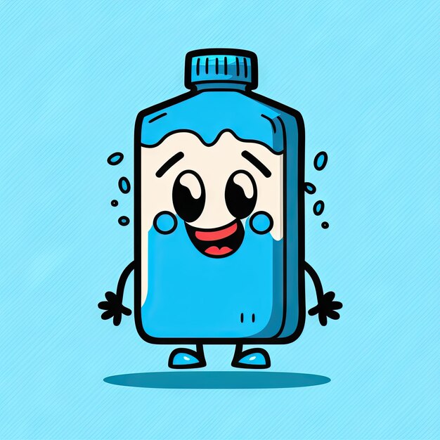 Garrafa de água ai gerada bebida ilustração de personagem de desenho animado garrafa de água cômica personagem refrescante com expressão alegre garrafa de esportes ou crianças Nutrição produto aqua emoticon kawaii