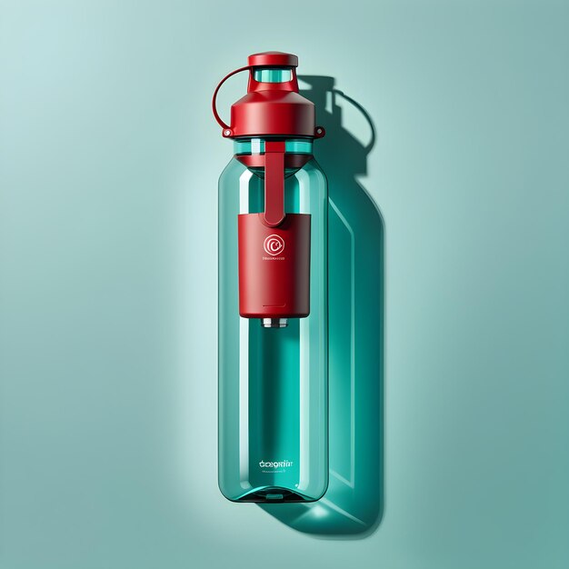 Foto garrafa de água em fundo azul