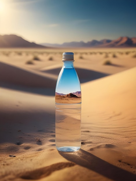Foto garrafa de água fresca no meio do deserto