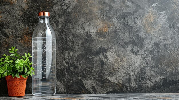 Garrafa de bebida transparente transparente e portátil simbolizando hidratação e conveniência