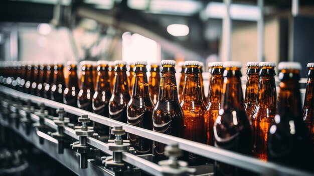 Garrafa de bebidas alcoólicas de cerveja de vidro castanho transportadora de cervejaria linha de produção moderna