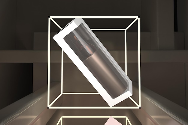Garrafa de bomba com uma caixa flutuando com luzes