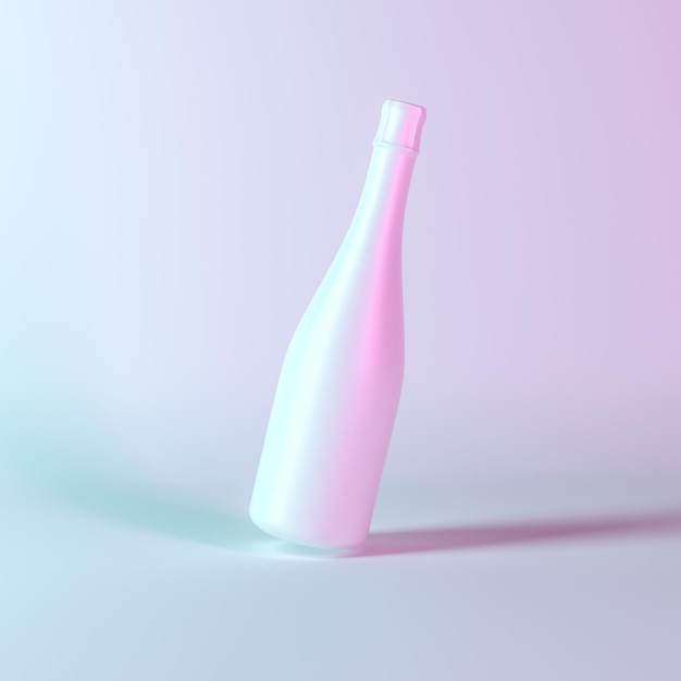 Garrafa de champanhe branca com luzes de néon holográficas ultravioletas coloridas renderização 3d
