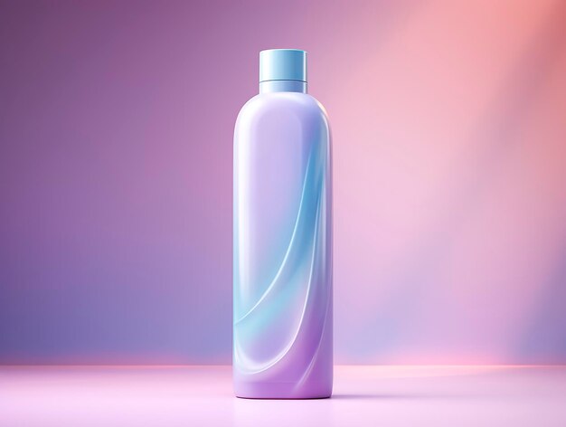 Garrafa de cosméticos com líquido azul em fundo rosa renderização 3D