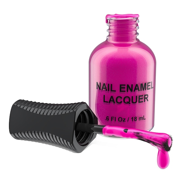 Garrafa de esmalte rosa aberta renderização em 3D