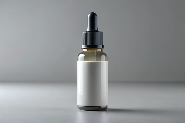 Garrafa de gotícula de vidro em branco com rótulo branco perfeita para maquetes de produtos e apresentação de marca