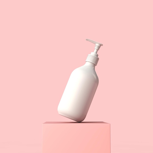 Garrafa de maquiagem cosmética branca em branco no fundo rosa pastel 3D Render