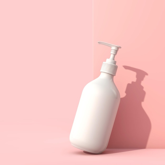 Garrafa de maquiagem cosmética branca em branco no fundo rosa pastel 3D Render