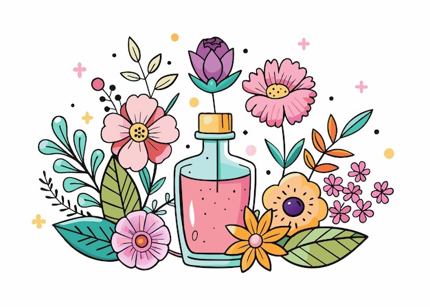 garrafa de perfume com flores e folhas ícone de decoração