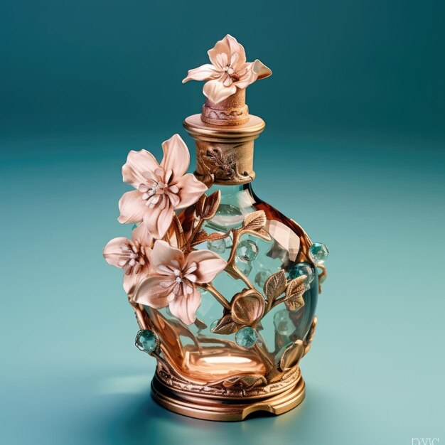 Garrafa de perfume criativa com flores composição moderna