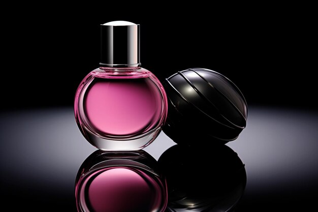 Garrafa de perfume rosa com fundo preto