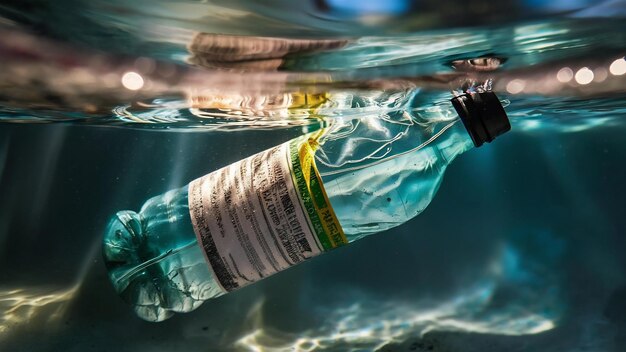Garrafa de plástico em água
