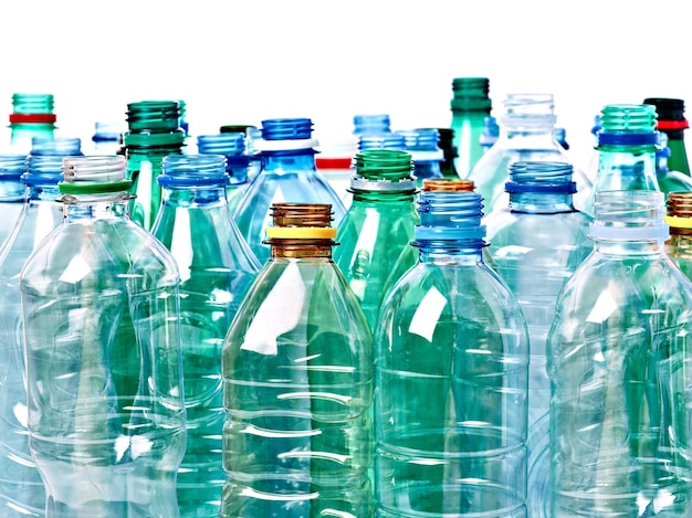 Garrafa de plástico vazia recipiente de reciclagem transparente água bebida lixo bebida