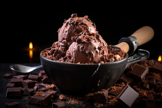 Garrafa de sorvete de chocolate com migalhas de chocolate