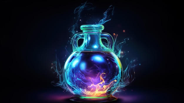 Garrafa de vidro com poção mágica elixir mágico conceito de veneno da bruxa