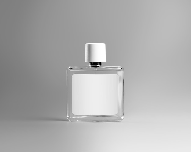 garrafa de vidro transparente com rótulo recipiente de perfume caixa de papelão branca para design