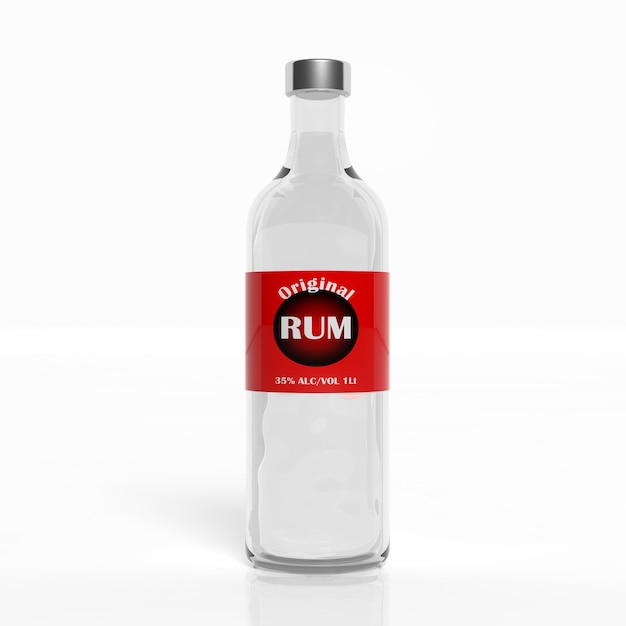 garrafa de vidro transparente de rum 3D isolada em branco