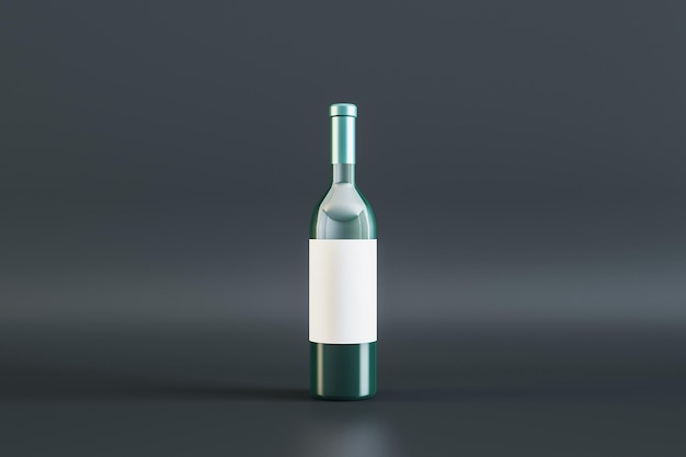 Garrafa de vinho de etiqueta branca em branco sobre fundo cinza Bebida de adega de álcool e conceito de elegância Mock up 3D Rendering