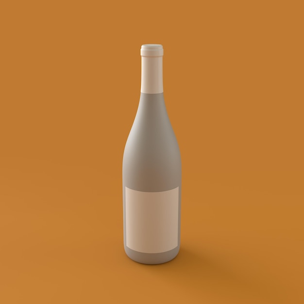 Garrafa de vinho monocromática em renderização 3d de fundo laranja