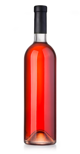 Garrafa de vinho rosa isolada no branco